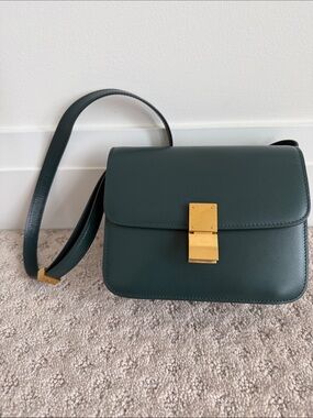 Celine Forest Green Leather Shoulder Bag with Gold Hardware
